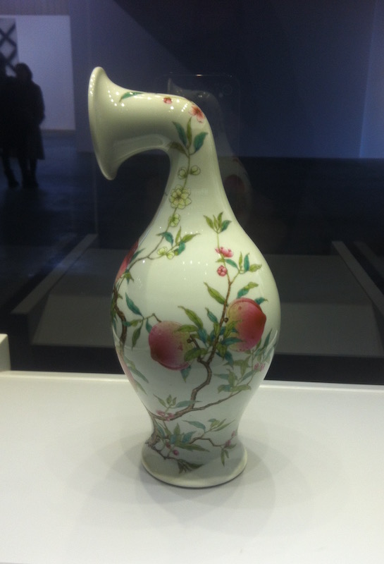 Madeln Curved Vase- Famille-Rose Olive Vase with Bat and Peach Design, Yongzheng Period, Qing Dynasty 2013 in Xu Zhen Studio