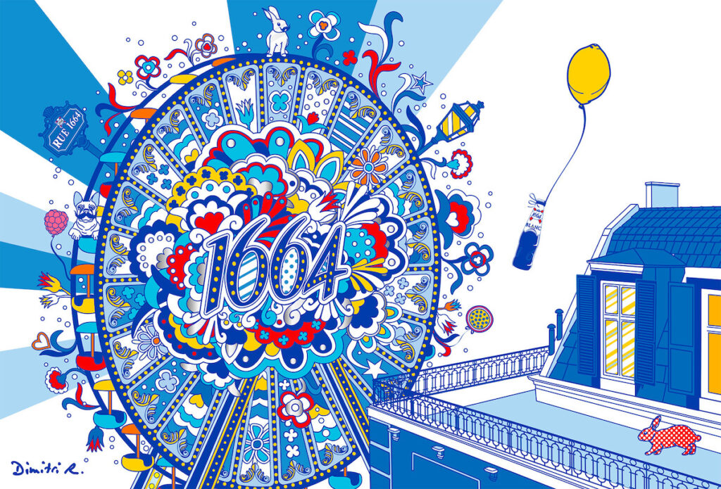 Collaboration between 1664 Blanc and Dimitri Rybaltchenko for Festive Edition (Beverage industry).