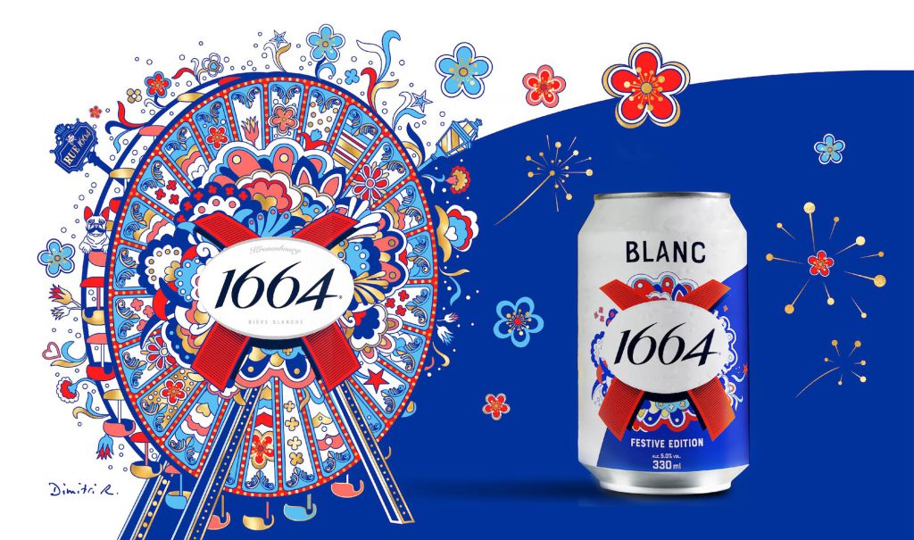 Collaboration between 1664 Blanc and Dimitri Rybaltchenko for Festive Edition (Beverage industry).