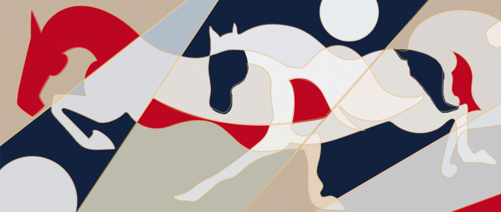 Artwork of the collaboration between Hennessy and Trajan Jia for the Horse Edition of Zodiac collection