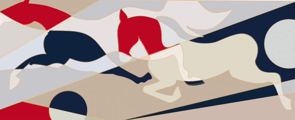 Artwork of the collaboration between Hennessy and Trajan Jia for the Horse Edition of Zodiac collection